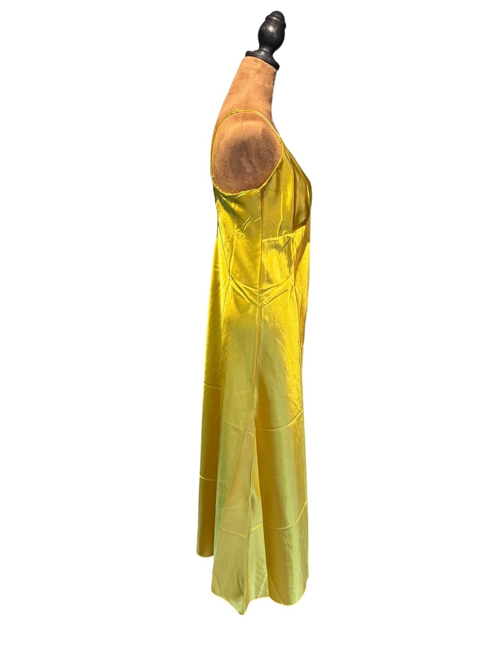 Yellow Satin V-Neck Slip Dress with Adjustable Straps - Picture 2 of 4